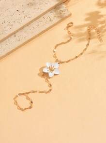 1pc Minimalist Versatile Finger Chain Bracelet, Metal Drip Glaze Floral Design, Fashionable Chain Bracelet For Women, Suitable For Daily Wear, Shopping And Gatherings. Chain Length Can Be Customized.