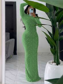 High Elastic Round Collar Long Sleeve Velvet Long Slim Sexy Women Dress Autumn Outfit Christmas Dress Fall Outfits Women