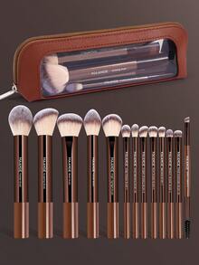 MAANGE 13/14/15/17pcs Soft To Touch Portable Travel Makeup Brush Set Foundation Brush Powder Brush Blush Brush Concealer Brush Contour Brush Nose Contour Brush Highlighter Brush Eyeshadow Brush Eyebrow Brush Eyeliner Brush Face Brush Detail Brush With Storage Bag Professional Effective Application Cosmetic Brush At Home Or On-The-Go For Liquid, Cream, And Powder - Buffing, Blending, And Face Brush Gift For Women & Girl - Coffee Brown - View 1