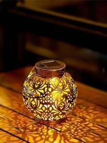 1 pieza Farol solar con patrón de peonía en negro y dorado, luz decorativa colgante para exteriores, lámpara de mesa para exteriores, adecuada para decoración de jardín/patio/mesa/porche