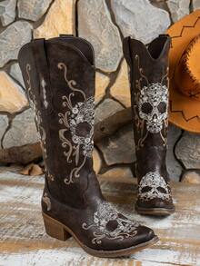 Women Western Boots With Stiching   Western    Buckle  Embroidery    Holiday - 咖啡棕 - 查看 5