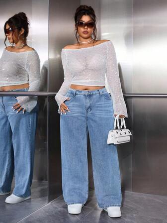 Jeanoix Jeans rectos casuales y holgados para tallas grandes