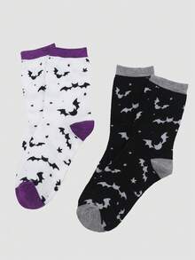 4/6/8 đôi tất họa tiết dơi dành cho cả nam và nữ, thời trang & phong cách, vải thoáng khí thoải mái, tất dài đến bắp chân thông thường cho mùa thu/đông - Nhiều màu - Xem 3