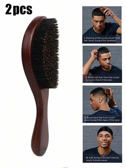 1/2pcs Vintage Textured Wooden Hair Brush, Wavy Curved Brown Wooden Handle, Anti-Static Anti-Hair Loss Comb, Smooth Hair Brush