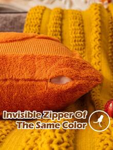 2 pièces Housse de coussin en peluche orange grosse citrouille, style bohème avec broderie 3D. Housse de coussin de canapé convenant pour le salon, la salle à manger, la chambre à coucher - Orange - Voir 6