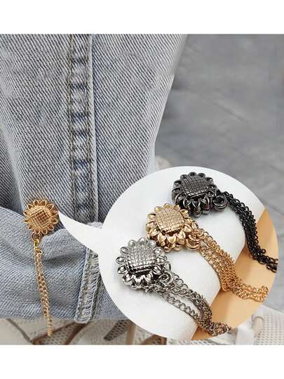 2pcs Sunflowers Magnetic Clips - Adjustable Metal Snaps, Clothing Shortening Tool For T-Shirts, Pant Legs, Sleeve Cuffs, Hem Adjustor