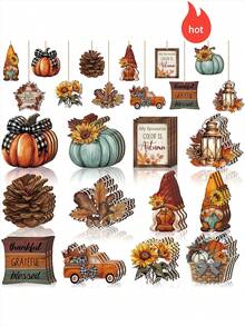 12/24/36 szt. dekoracji na Święto Dziękczynienia, wystrój domu w stylu rustykalnym, drewniane dekoracje z opadającymi liśćmi, drewniane wiszące dekoracje z jesiennym krasnalem, dekoracja z dyni w kształcie liścia, jesienne dekoracje świąteczne, upominki na przyjęcia, odpowiednie na przyjęcie z okazji Święta Dziękczynienia, jesienny wystrój domu, dekoracje urodzinowe, wystrój salonu, dekoracja ścienna, na karnawał lub inne ważne okazje, świetny sposób na dodanie świątecznej atmosfery!