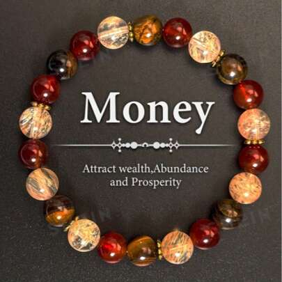 8毫米天然红玛瑙黄虎眼珠手链 | 财富能量守护石 | 弹性事业好运链，附赠幸运卡