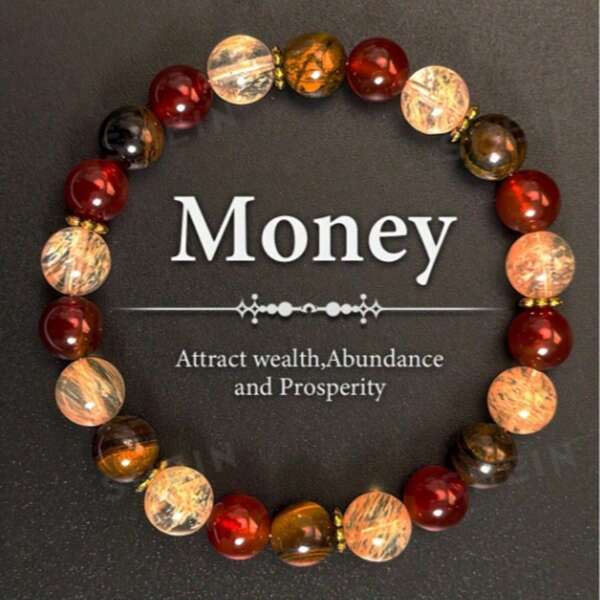 8毫米天然红玛瑙黄虎眼珠手链 | 财富能量守护石 | 弹性事业好运链，附赠幸运卡