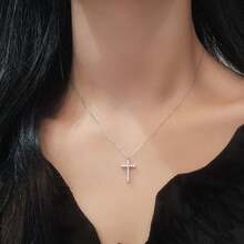 Cross Necklace For Women, 14K Gold Silver Plated Diamond Cross Pendant Necklace, Small Cross Charm Necklace Simple Cute Choker Necklaces, Faith Cross Jewelry First Communion Gifts - Bạc - Xem 6