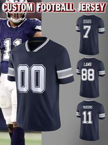 Customized Name & Number Boyfriend Style Men's Embroidered American Football Jersey, Pittsburgh Black V-Neck Personalized Short Sleeve Top, Suitable For Party, Match, Training, Competition, DIY Style, Size S-XXL, Fashion, Minimalist, Easy To Wear, Ultra-Modern, Casual, Personalized, Custom, Unique - Blue - View 1