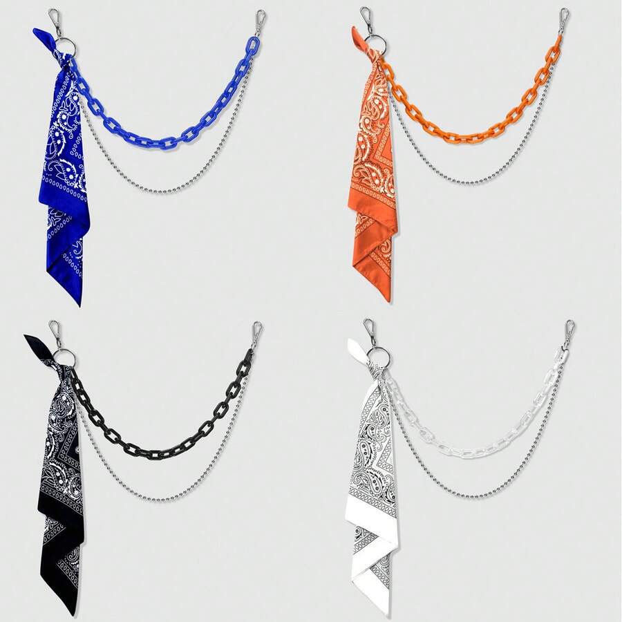 2pcs Hip Hop Accessories Set: Acrylic Multi-Layer Chain + Scarf, Casual Streetwear Hip Hop Style