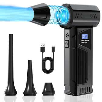 Gebläse, Elektrisches Gebläse mit LED-Taschenlampe, tragbarer Staubsauger mit 4 Modi mit 4000mAh Akku, 110.000 U/min Turbinenlüfter zum Reinigen von Tastaturen, Möbeln, Haustieren, Autos
