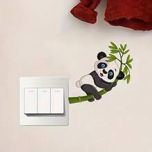 Cute Cartoon Panda Holding Bamboo Sticker, Fresh Green Plant Creative Switch Sticker Decor For Hotel, Home, Office, Living Room, Bedroom, Removable PVC Wall Sticker - Multicolor - View 5
