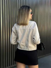 Women's Denim Jeans Jacket Long Sleeve With Pocket And Buttons On The Front Fashion 2025 - 米色 - 查看 2