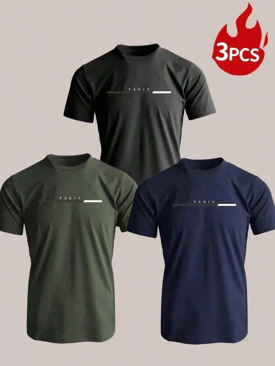 Kit 3 Men's Paris T-Shirt 100% Cotton Shirt Premium Mesh Blouse Father's Day Launch - Green - View 1