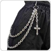 Pants Chain Wallet Chain Punk Chain Hip Hop Butterfly Lock Charm Jeans Chains Rock Chains For Women Men Hipster Women Fashion  Waist Pants Chain Jewelry Clothing Accessories - 銀十字 - 查看 9