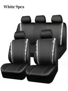 9PCS/4PCS Leather Bling Diamond Car Seat Covers Full Set - Waterproof Anti-Slip Rhinestone Automotive Covers, Universal Fit For Car/SUV/Sedan/Van, Airbag Compatible With Rear Zipper Design 9PCS Includes: 2 Front Seat Covers + 1 Backrest Cover + 1 Back Seat Cover + 5 Headrest Covers, 4PCS Includes: 2 Front Seat Covers + 2 Headrest Covers - 款式A - 查看 14