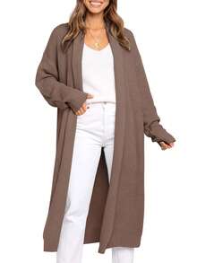 tooluck Oversized Loose Knit Thick Cardigan Sweater Jacket Fall Clothes For Women - 摩卡棕 - 查看 1