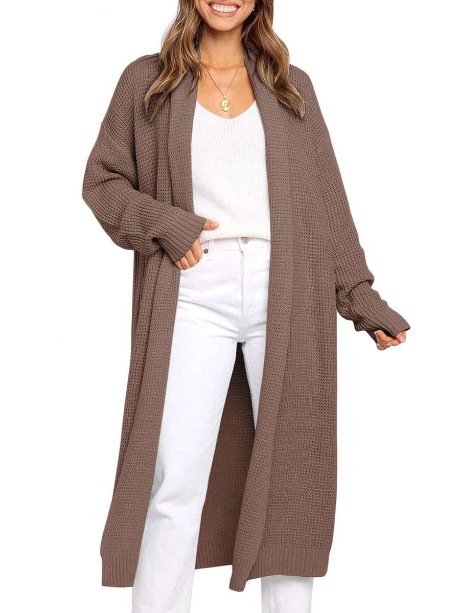 tooluck Oversized Loose Knit Thick Cardigan Sweater Jacket Fall Clothes For Women - 摩卡棕 - 查看 1