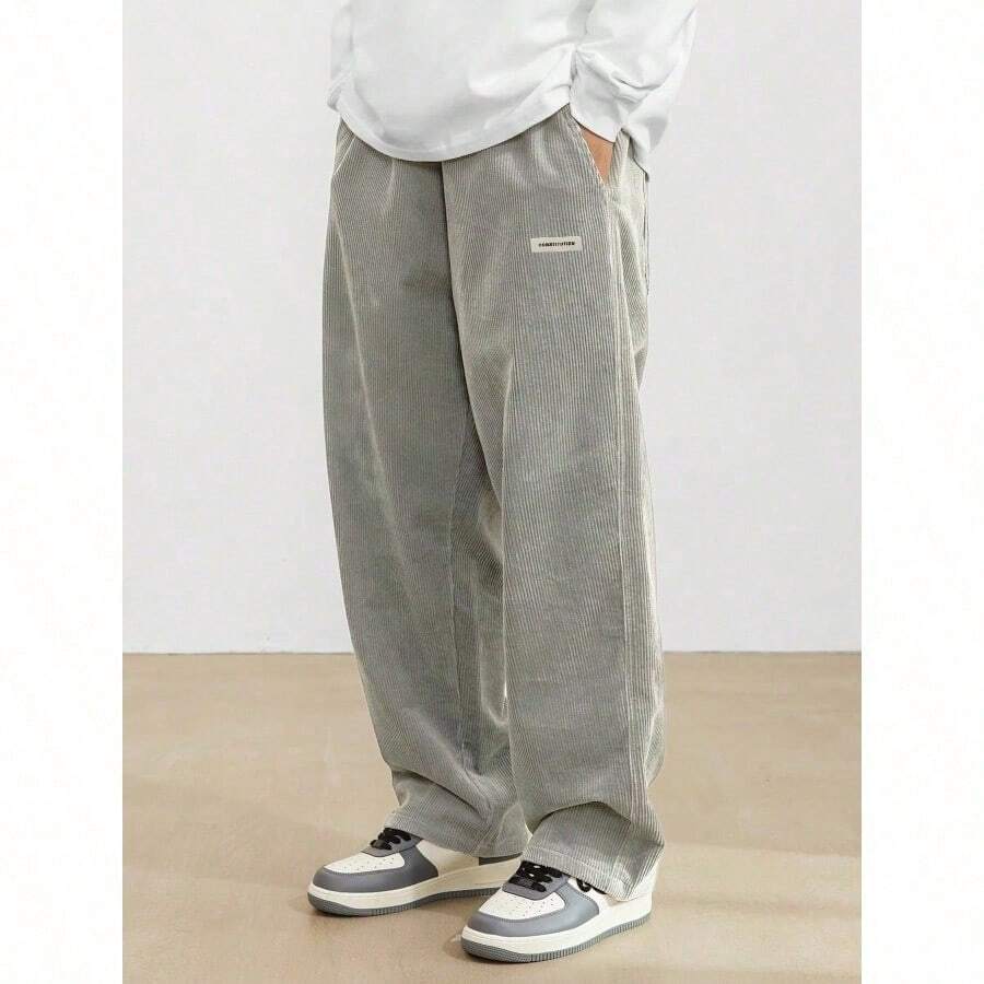 Men's Solid Color Casual Everyday Trousers Men's Streetwear Pants, Boy Friend Gifts, Back To School - 淺灰色 - 查看 1