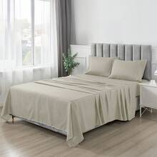 Lux Decor 4 Pc Stripe Bed Sheets, High GSM Brushed Microfiber Bedding Set With Deep Pocket Fitted Sheet & Pillowcases. Soft, Breathable, Hypoallergenic, Easy Care, And Wrinkle Resistant For Year-Round Comfort And A Classic Hotel-Quality Look. - 灰褐色 - 查看 3
