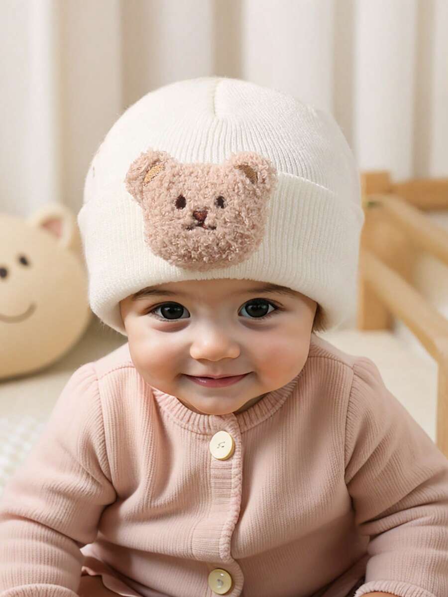 1 chiếc mũ len hình gấu cho bé trai và bé gái từ 0-12 tuổi, mũ len giữ ấm cho trẻ em - 1PC - Xem 1