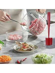 3-In-1 Plastic Mixing Stick – Handheld Kitchen Tool For Blending Ground Meat, Folding Batter, Mixing Salads, Dough And Salsa - 紅色 - 查看 6