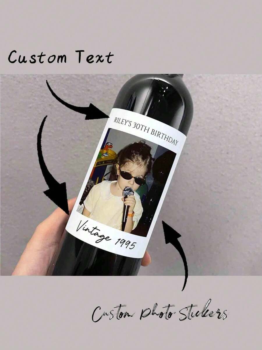 个性化葡萄酒瓶生日酒标，可定制防水酒标，送给男友、儿子、周年纪念日、生日、毕业典礼的理想礼物，适用于学校、家庭、办公室 - 彩色 - 查看 1