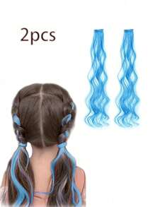 2pcs/Set Children Colorful Hair Extension Clips, Curly Wave Hair Clip For Kids Cosplay, Party, Holiday And Daily Wear, Fashion Gift For Girls