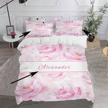 3pcs Customized Bedding Set, Pink Floral Pattern, Includes 1 Duvet Cover & 2 Pillow Shams, Can Be Purchased Separately. Made Of Polyester Fabric, Digital Printing, Suitable For Children, Families And Parents - Multicolor - View 1