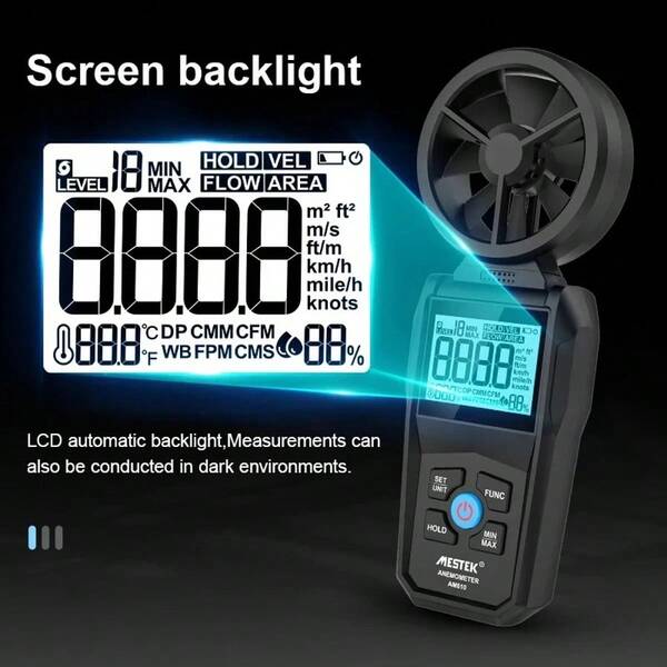 AM610 Digital Anemometer Handheld Wind Speed Meter LCD Air Speed Tester Air Velocity Detector Wind Chill Speed Measurement
