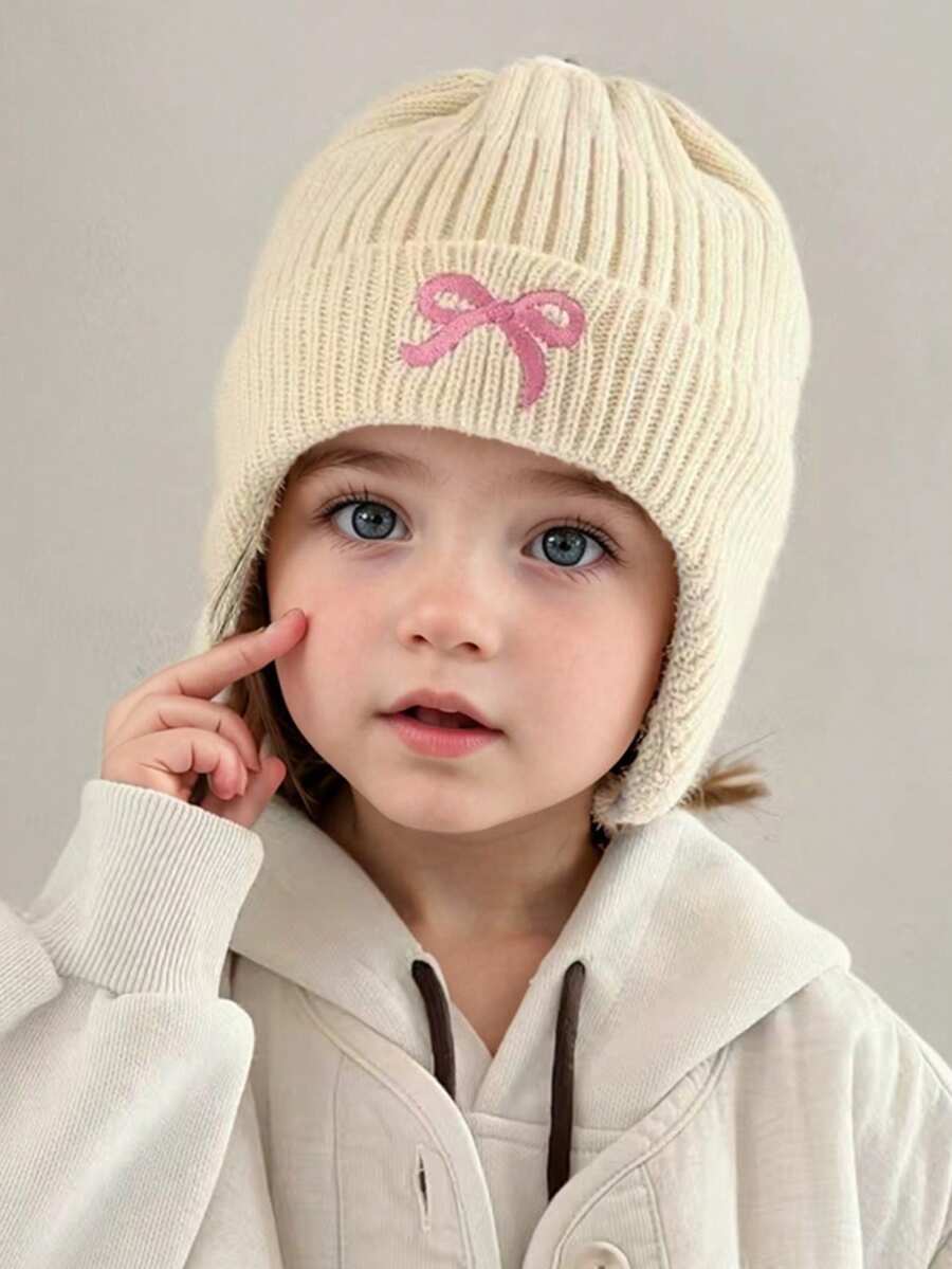 1pc Kids Beanie Hat, Autumn/Winter Thick Knitted Ear Warmer Hat For Girls, Butterfly Decor Warm Headwear, Suitable For Outdoor, Fits 3-8 Years Old - Multicolor - View 1