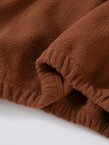 Set de 2 piezas de sudadera con capucha y pantalones forrados de felpa para niños, sudadera con cuello alto y media cremallera, y pantalones, estilo básico y minimalista, cálido para otoño/invierno