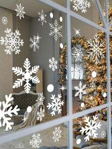 4sheets/Set, 137 Sheets Christmas Window Stickers - 4 Sheets Christmas Window Stickers Snowflake Christmas Decoration Christmas Window Stickers Holiday Window Stickers Winter Decoration Holiday, Snowflake Window Stickers - Static White Snowflake Christmas And Winter Door Decorations - Multicolor - View 2