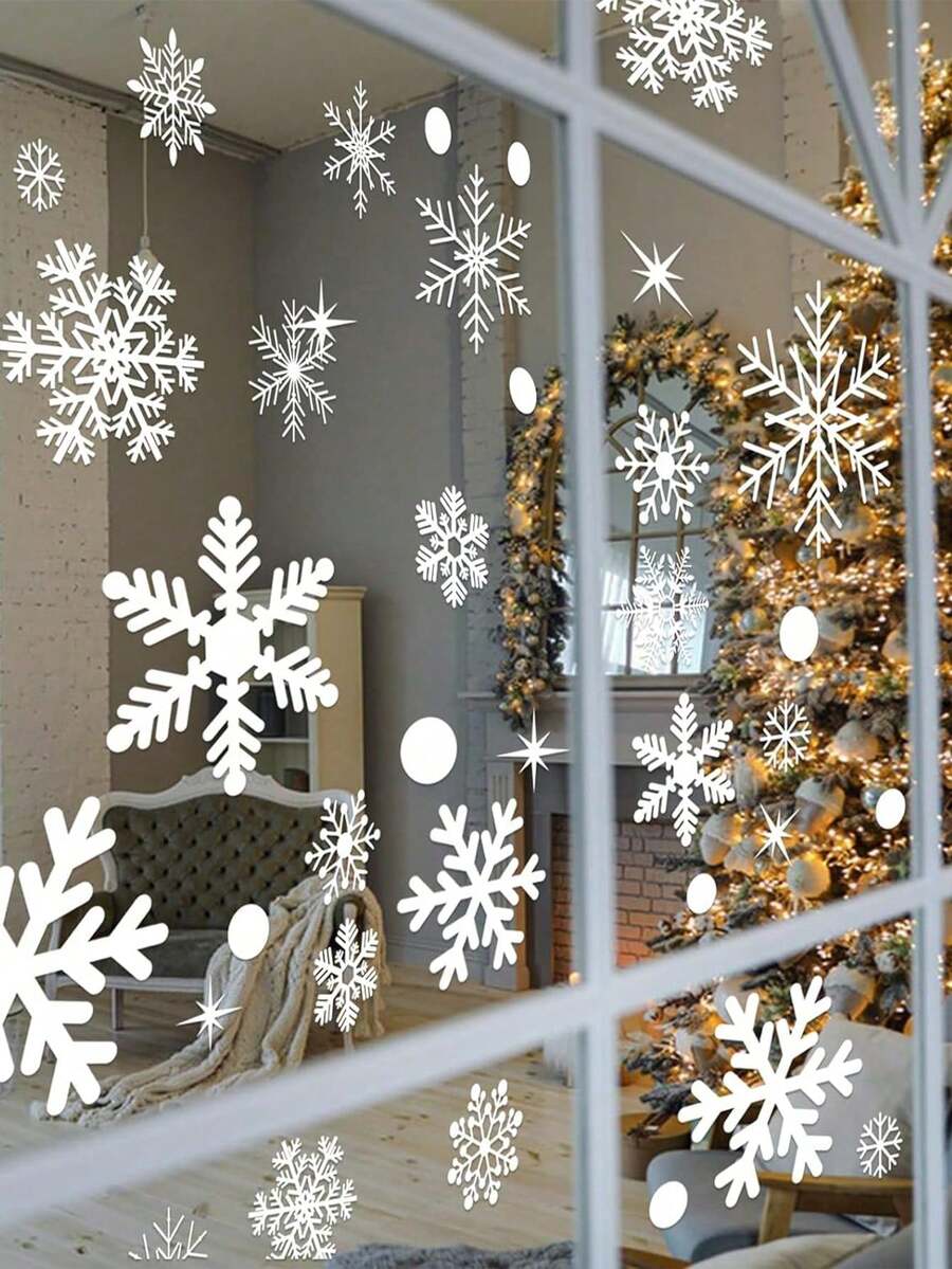 4sheets/Set, 137 Sheets Christmas Window Stickers - 4 Sheets Christmas Window Stickers Snowflake Christmas Decoration Christmas Window Stickers Holiday Window Stickers Winter Decoration Holiday, Snowflake Window Stickers - Static White Snowflake Christmas And Winter Door Decorations