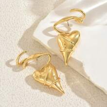 1 Pair Women Metal Asymmetrical Geometric Line Wrapped Heart Shaped Earrings, Party Jewelry Gift