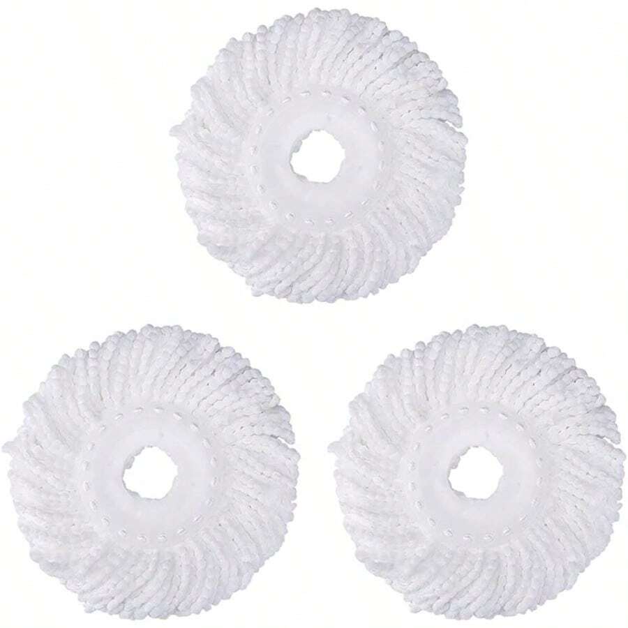 3 Pack Mop Head Replacement Spin Mop Replacement Head Microfiber Spin Mop Refills Easy Cleaning Round Shape Standard Size - 白色-3件裝 - 查看 1