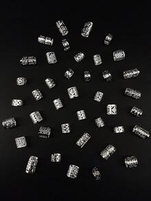 40件合金发饰，适用于编发，各种发夹，可调节金属金色编发圈，无需耳洞的夹式耳环，女孩编发装饰 - 銀色 - 查看 4