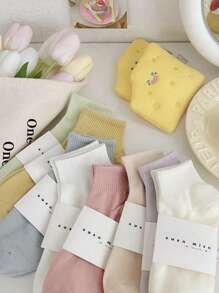 5 Pares de Meias Coloridas Sólidas Variadas, Meias Soquete, Cores Macaron, Meias Curtas Minimalistas, Meias Esportivas para Estudantes, Meias (Sem Cartão de Papel, Sem Etiqueta, Apenas Meias)