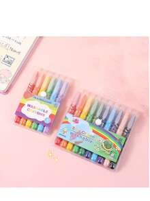 6pcs/10pcs Water-Soluble Large Capacity Colorful Crayon Rotary Drawing Pen, Children's Non-Staining Painting Brush, Oil Painting Brush
