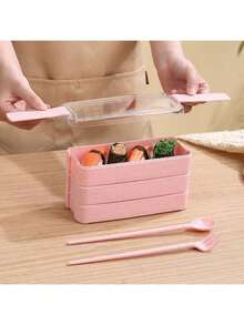 Rectangular Three-Layer Fresh-Keeping Bento Box For Office Workers And Students, Divided Into Compartments For Weight Loss With Tableware, Microwave Ready Lunch Box
