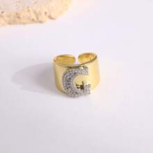 1 Pc New Arrival Two Tone Pave Initial Letter Ring Vintage Style Adjustable Open Metal Rings - Letter Type - View 9