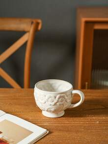 1pc French Vintage Palace Style Floral Embossed Ceramic Coffee Cup & Saucer Set - Multicolor - View 4