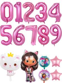 Gabby's Dollhouse 7 قطع بالونات ديكور حفلة عيد ميلاد لعبة بيت الدمية الكرتونية جابي، مجموعة بالونات من الألمنيوم المطبوع، ديكور لحفلات المناسبات والأعياد والأجواء الاحتفالية، هدية عيد الميلاد المثالية للأصدقاء، ديكور منزلي مثالي، ديكور غرفة مثالي، هدية عيد الحب، هالوين،