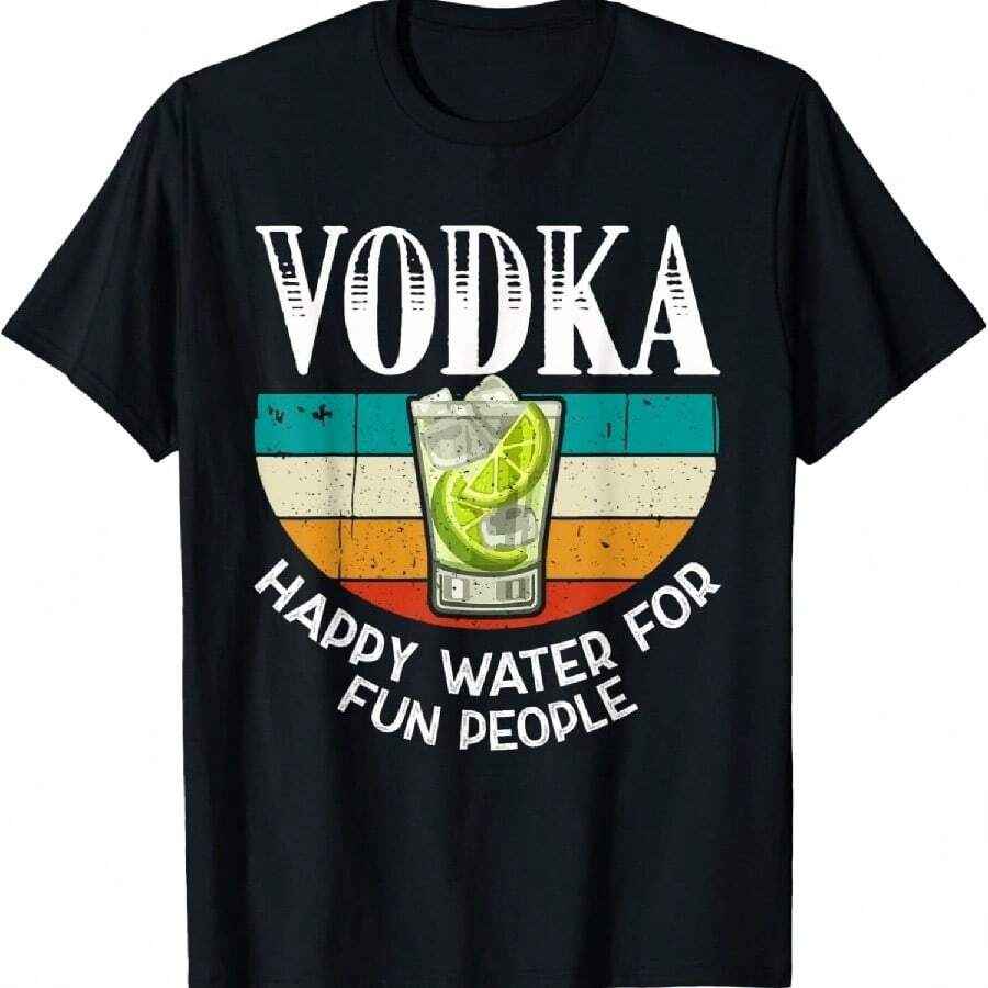 Vodka Happy Water Alcohol For Fun People Retro Vintage T-Shirt - 黑色 - 查看 1