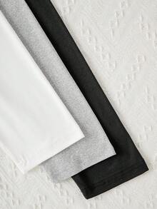 Set de 3 camisetas de punto de cuello redondo de manga larga y unicolor para mujer, cómodas y cálidas para otoño/invierno - Multicolor - Ver 5