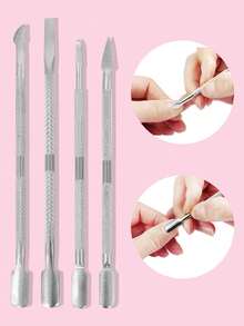 4pcs Nail Push Nail Kits,Nail Supplies,Nail Tools,Nail Art Tools,Back To School,Nails,Nail Tools For Press On Nails - 銀色 - 查看 2