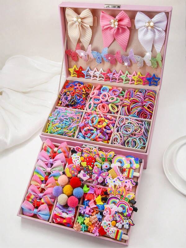 Set de 907 piezas de Clips para el cabello con mariposas de colores, accesorios para el cabello de princesa lindos, lazos para el cabello elásticos y duraderos que no dañan, scrunchies, moños para bebé, pinzas de pato versátiles, aptos para uso diario, regalo