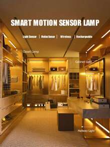 1 pieza Luz de armario con sensor de movimiento - Tira de lámpara LED de encendido y apagado automático, magnética, con batería, para armarios, gabinetes, armarios, escaleras, pasillos, salas de estudio